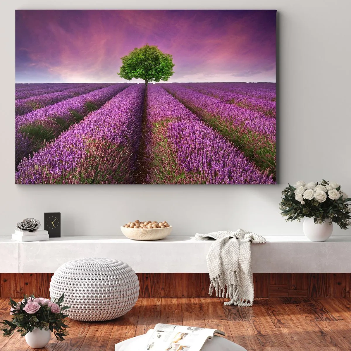 Canvastavla - Bild på duk - På lavendelåkrarna - 100x70 cm