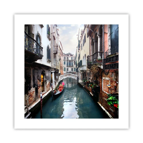 Affisch - Venedig-landskap med gondol och bro - 40x40 cm
