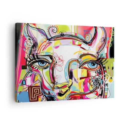 Canvastavla - Bild på duk - Färgglatt porträtt i en abstrakt konstnärlig stil - 70x50cm - Kattnaturens rikedom - Modern väggdekoration för vardagsrum och sovrum ARTTOR
