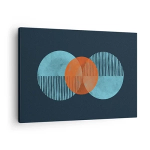 Canvastavla - Bild på duk - Geometriska cirklar i nyanser av blått och orange - 70x50cm - Symmetrisk komposition - Modern väggdekoration för vardagsrum och sovrum ARTTOR