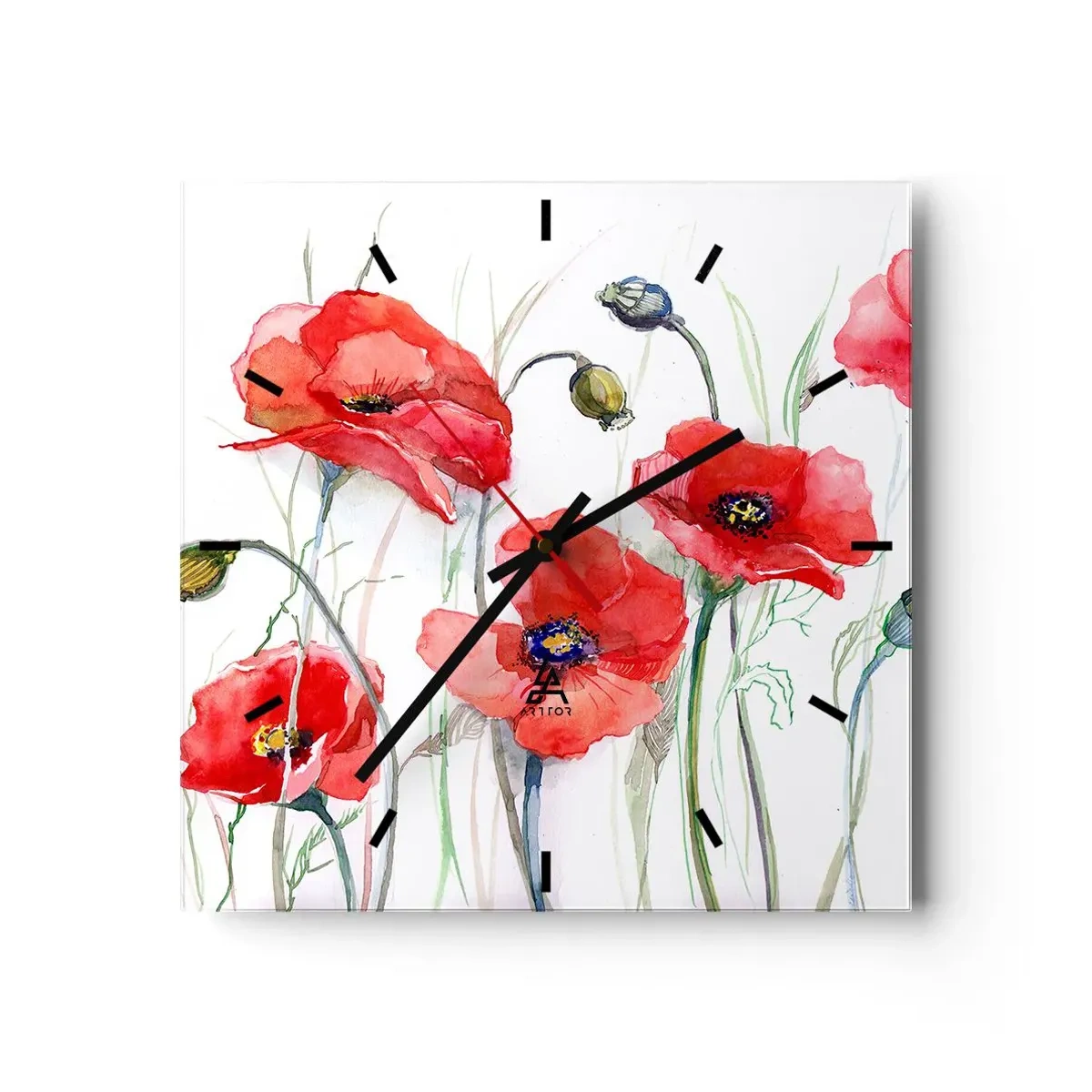 Väggklocka - Klocka på glas - Polska blommor - 30x30 cm