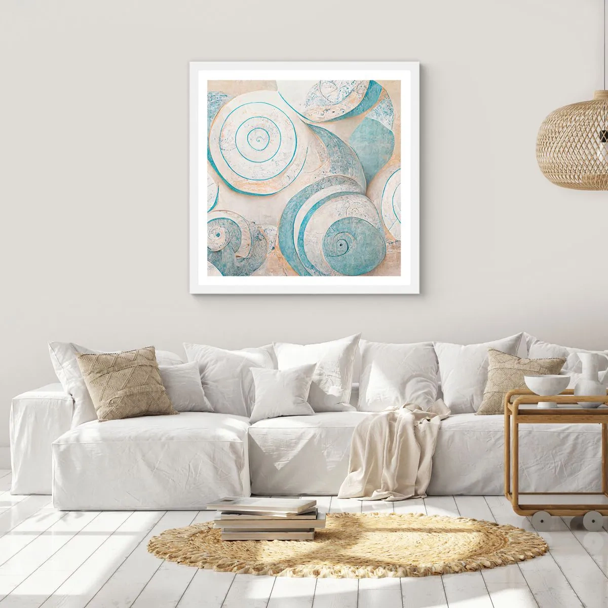 Affisch i vit ram - Vad döljer musslan? - 50x50 cm