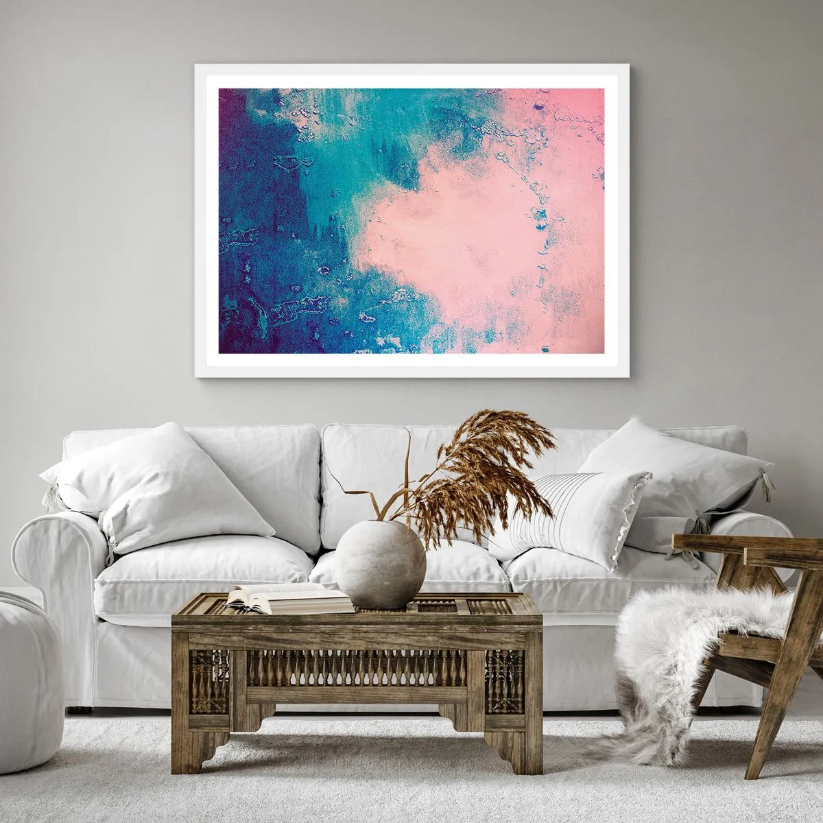 Affisch i vit ram - Blåa famnar - 60x60 cm