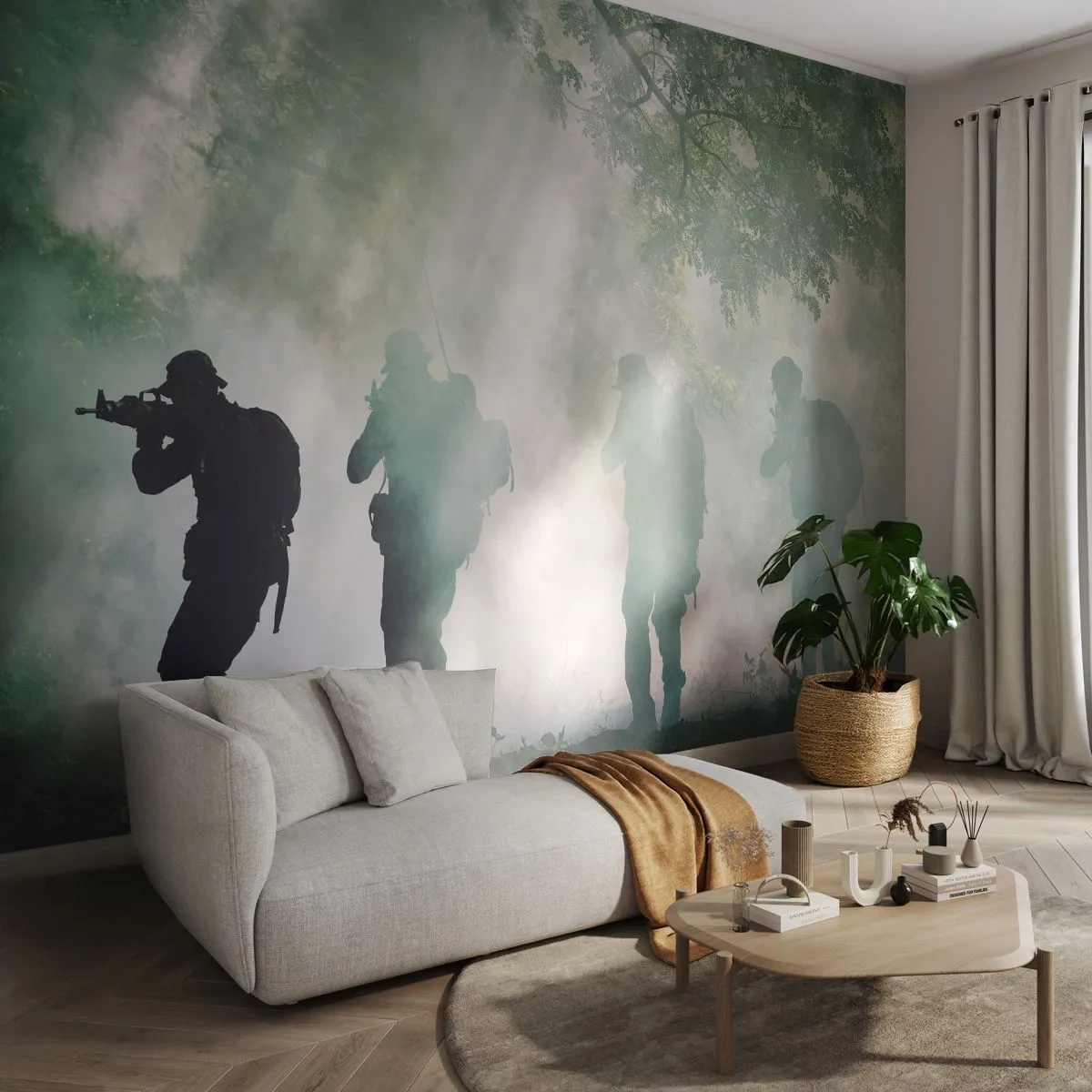 Självhäftande Fototapet Deluxe Sticker - En för alla... - Soldat, Vapen, Gevär - 250x175 cm
