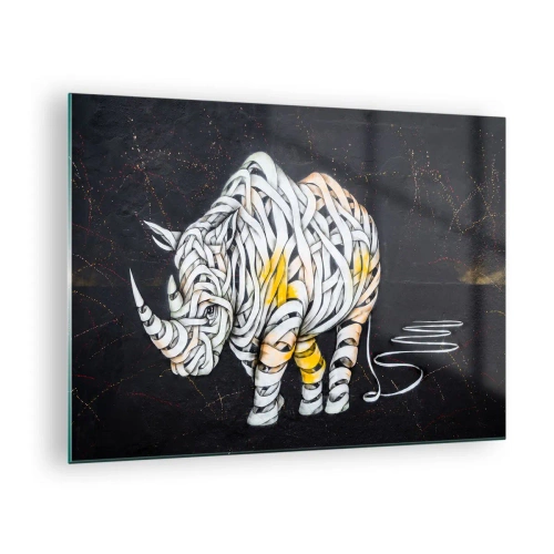 Glastavla - Bild på glas - Abstrakt teckning av en noshörning i form av ränder - 70x50cm - Grovhet är en myt - Modern väggdekoration för vardagsrum och sovrum ARTTOR