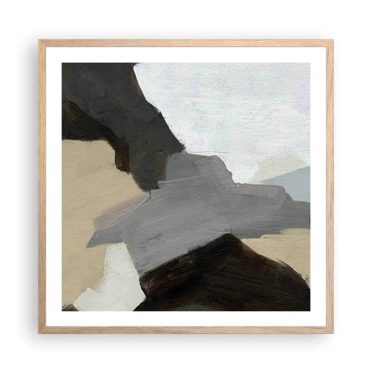 Affisch i ram av ljusek - Abstraktion: avgrening av det gråa - 60x60 cm
