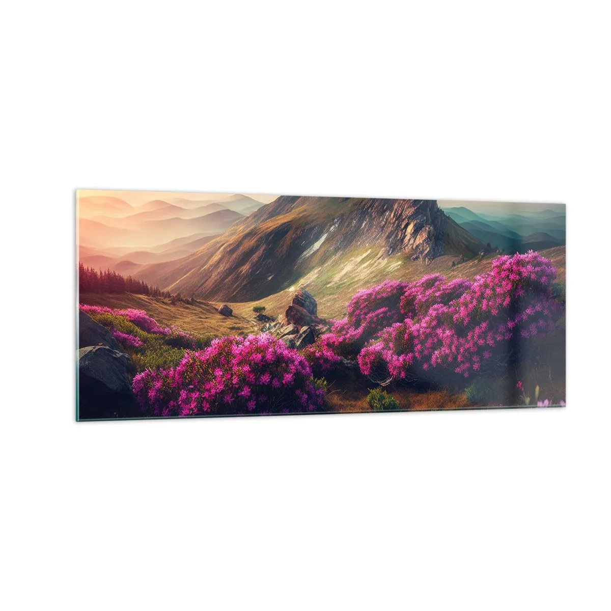 Glastavla - Bild på glas - Sommar i fjällen - 100x40 cm
