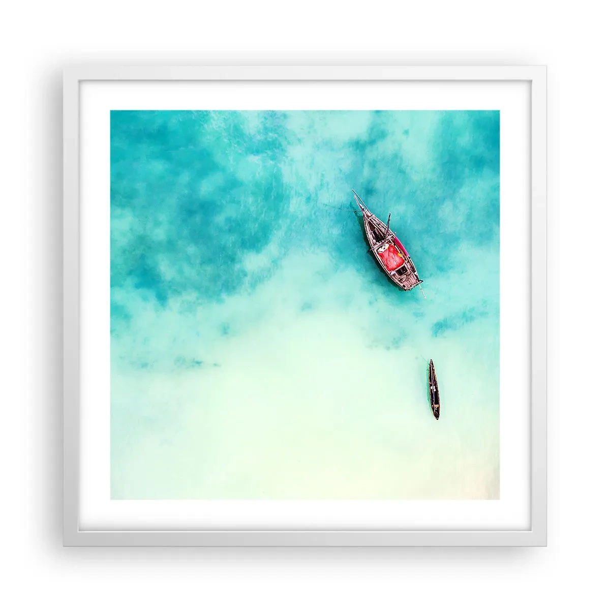 Affisch i vit ram - Högvatten på stranden i Zanzibar… - 50x50 cm