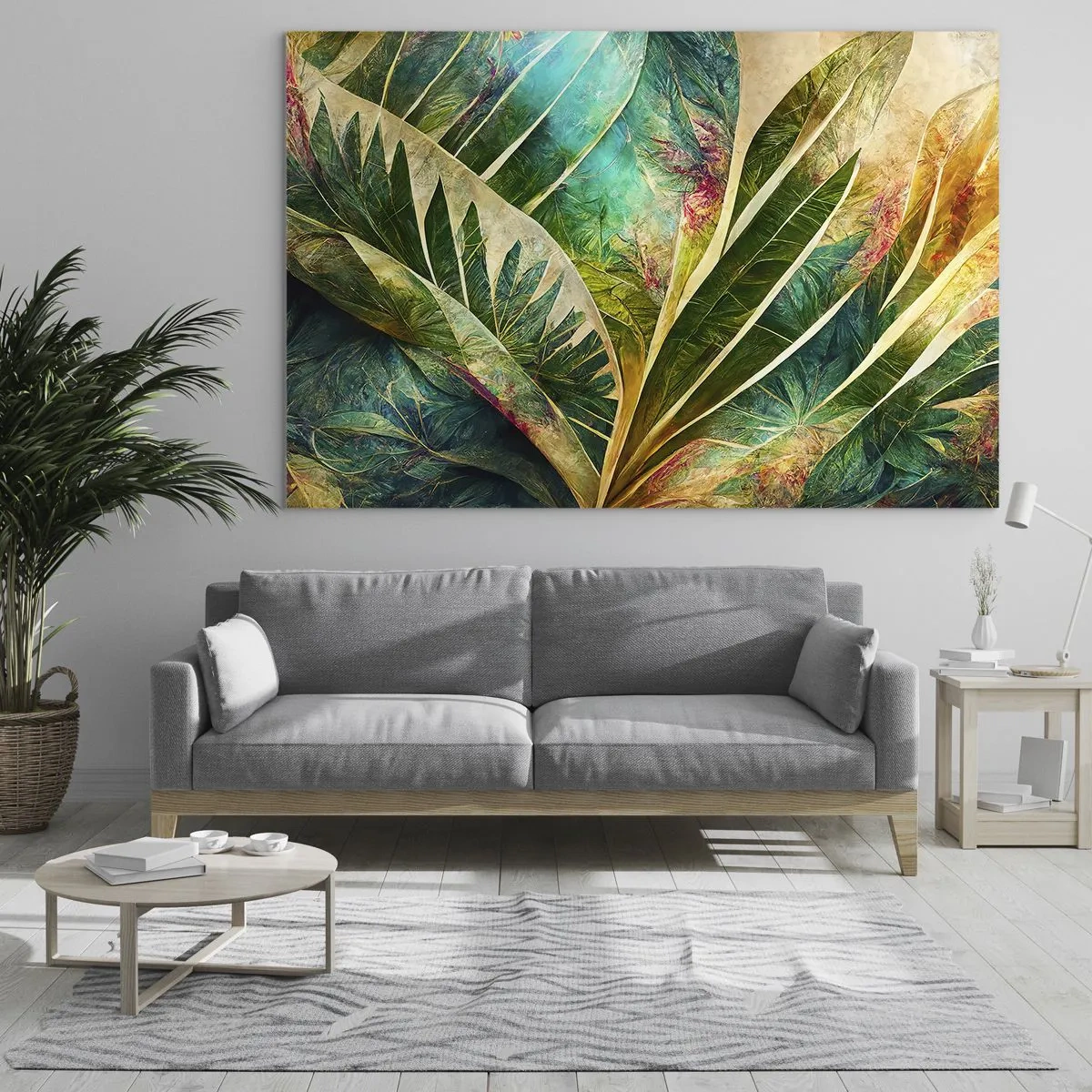 Glastavla - Bild på glas - Färgglada blad med tropisk känsla - 70x50cm - Färger i tropikerna - Modern väggdekoration för vardagsrum och sovrum ARTTOR