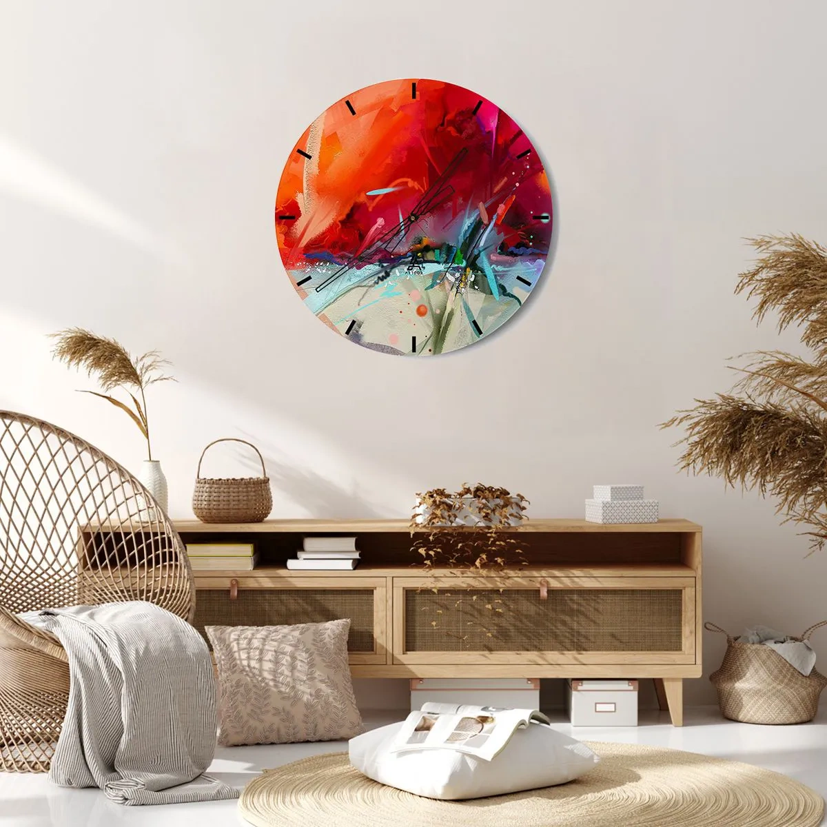 Väggklocka - Klocka på glas - Ljus- och färgexplosion - 40x40 cm