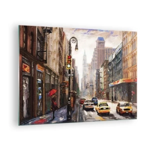 Glastavla - Bild på glas - New York – även färgglatt i regnet - 70x50cm - New York - färgglad också i regnet - Modern väggdekoration för vardagsrum och sovrum ARTTOR