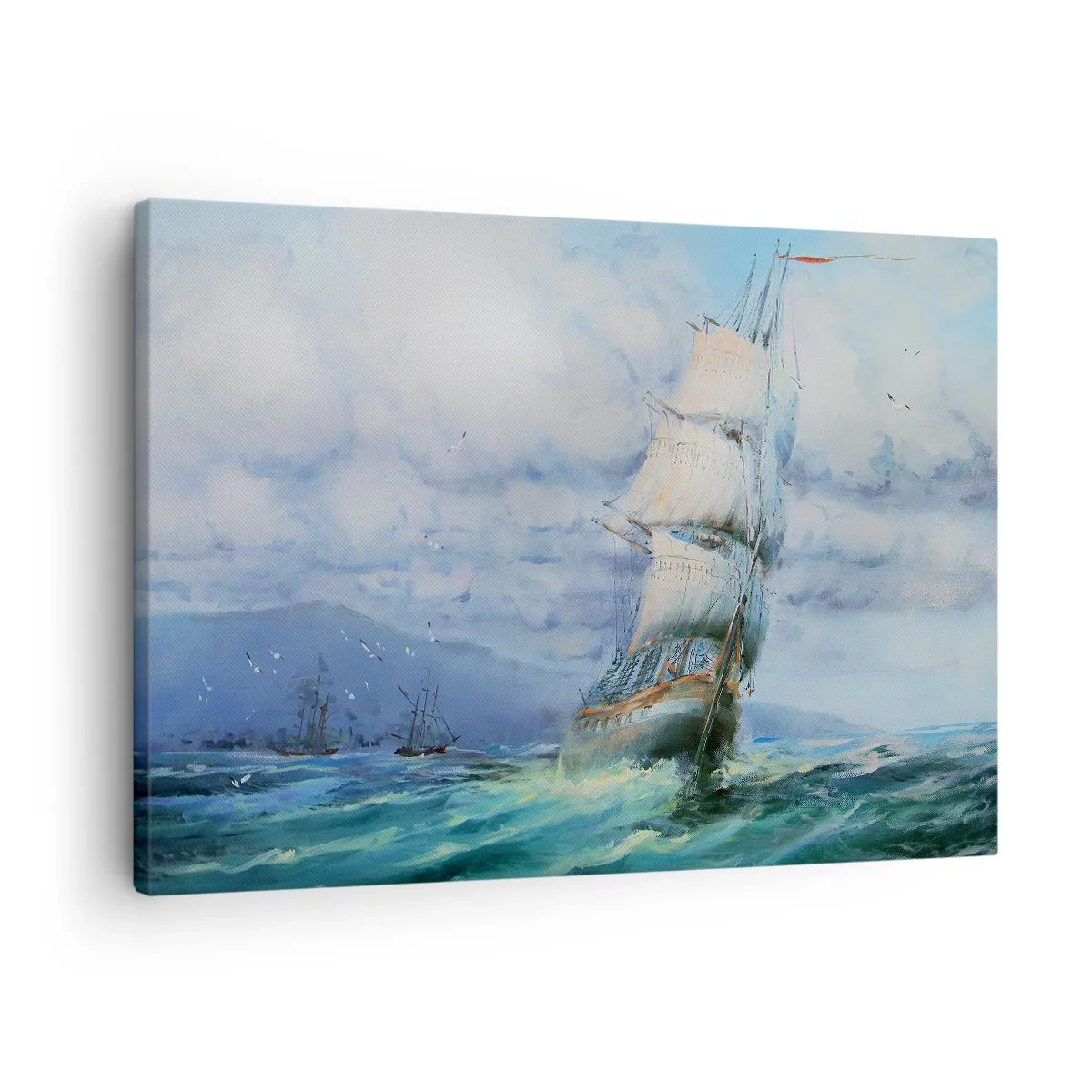 Canvastavla - Bild på duk - Ett skepp på ett stormigt hav - 70x50cm - Goda vindar - Modern väggdekoration för vardagsrum och sovrum ARTTOR