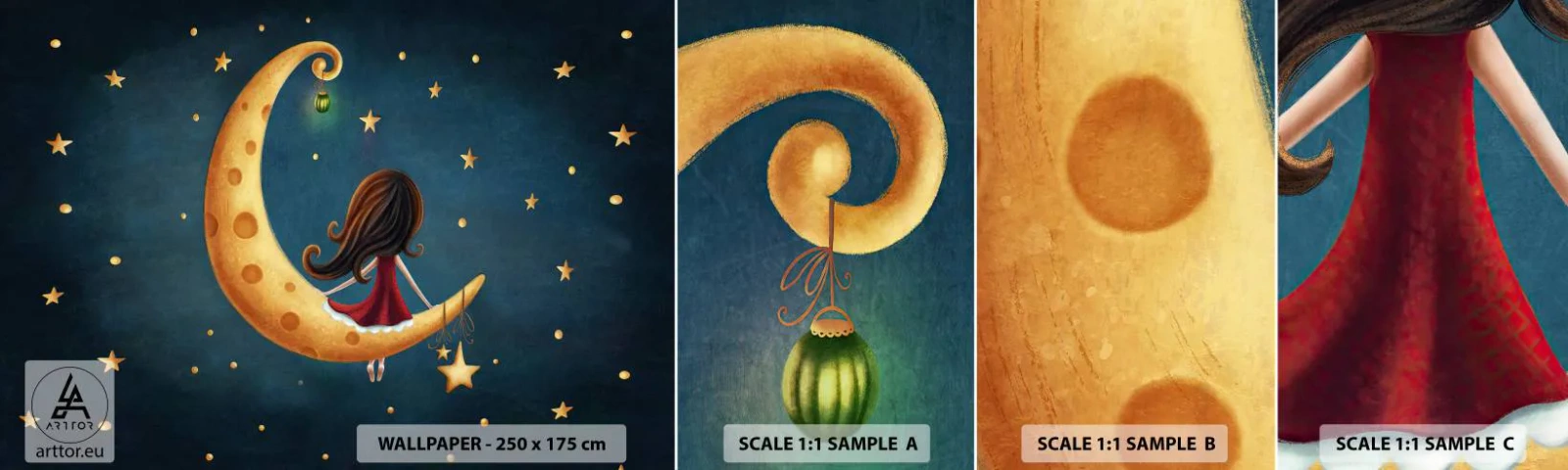 Provbit av självhäftande fototapet Deluxe Sticker - En gång i tiden... - För barn, Flicka, Måne - 100x30 cm