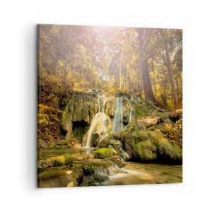 Canvastavla - Bild på duk - Skogkaskad i grönt - 60x60 cm
