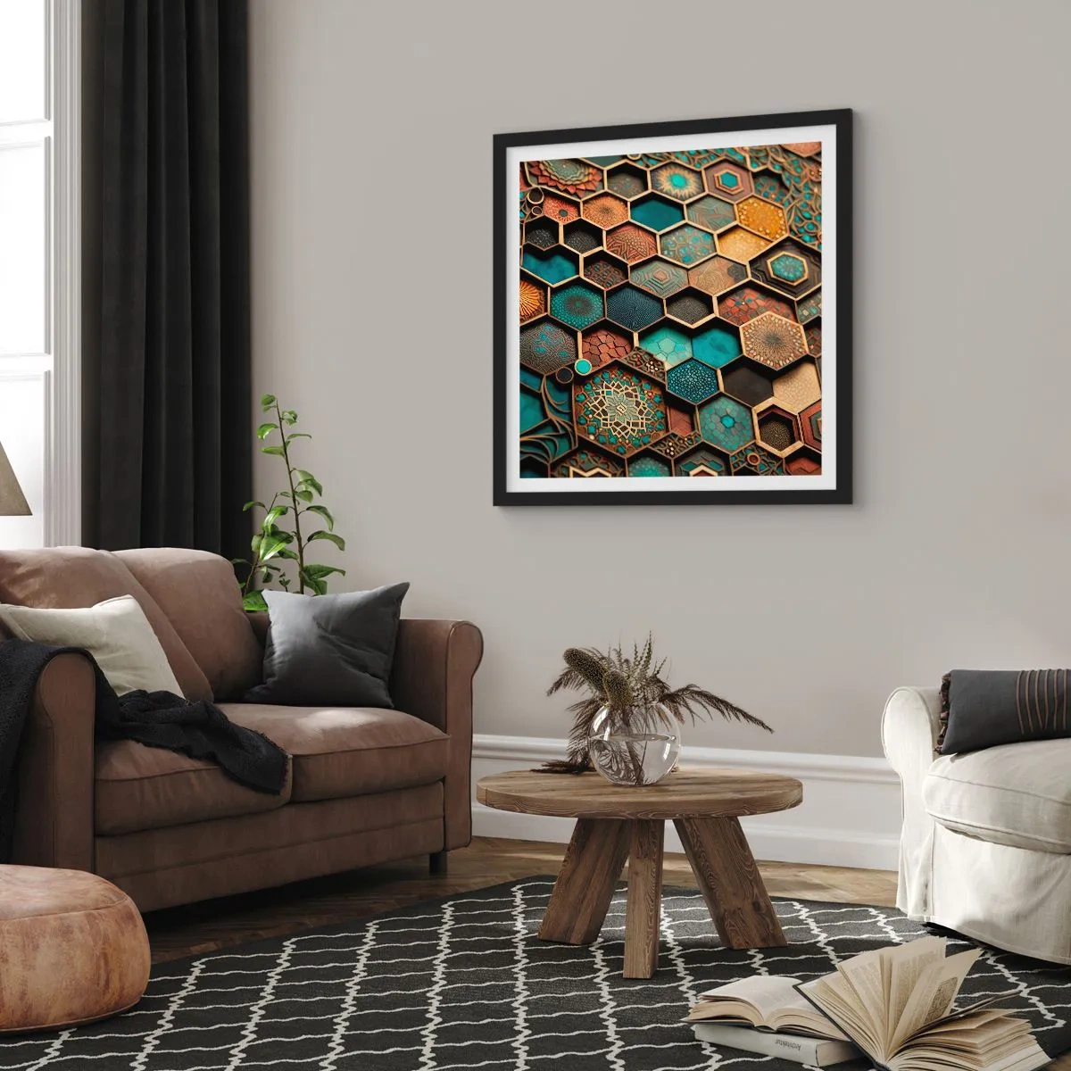 Affisch i svart ram - Arabiska ornament - en variation - 50x50 cm