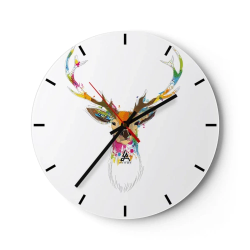 Väggklocka - Klocka på glas - Hjort badar i färg - 40x40 cm