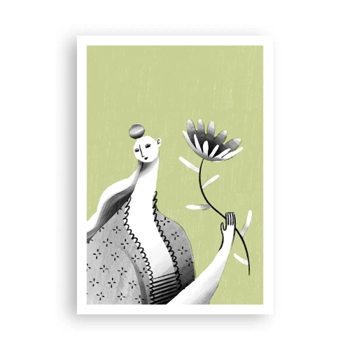Affisch - Modernistiskt porträtt - håller i en blomma - 70x100 cm
