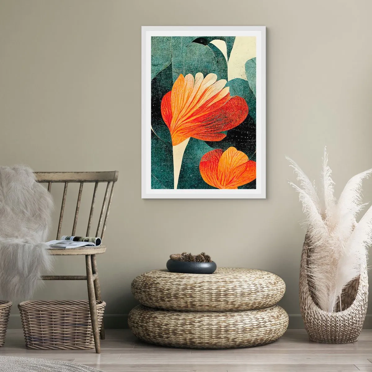 Affisch i vit ram - Värmen i tropikerna och svalkan i grönskan - 70x100 cm