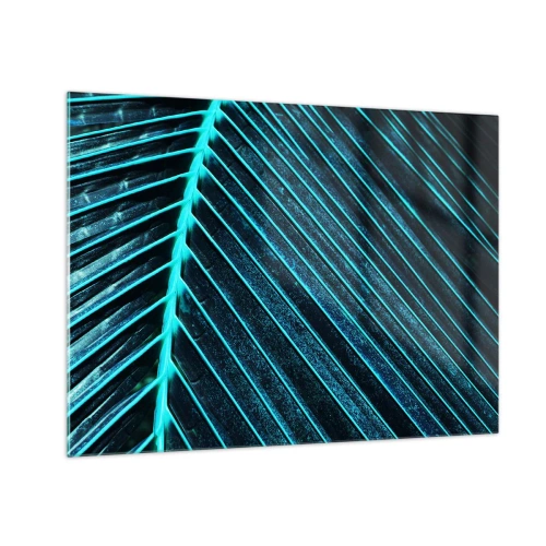 Glastavla - Bild på glas - Makrofotografi av ett palmblad i turkosa nyanser - 70x50cm - Grön textur - Modern väggdekoration för vardagsrum och sovrum ARTTOR