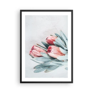 Affisch i svart ram - En subtil komposition av proteablommor mot en ljus bakgrund - 50x70cm - Generad av sin skönhet - Modern väggdekoration för vardagsrum och sovrum ARTTOR