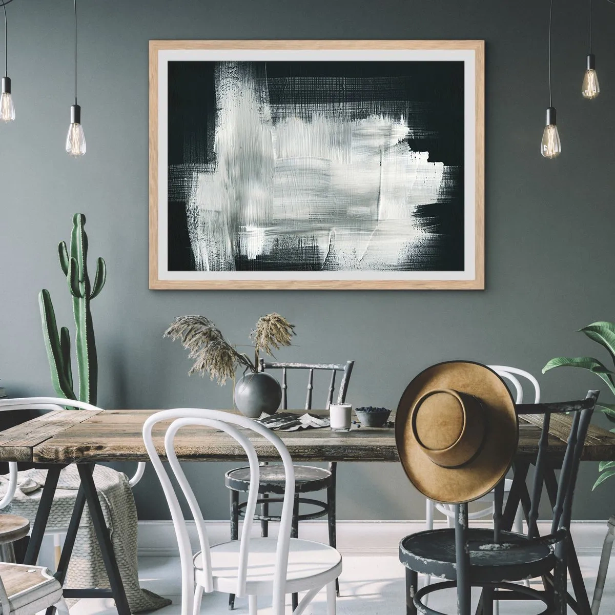 Affisch i ram av ljusek - Vävd av det vertikala och horisontella - 100x70 cm