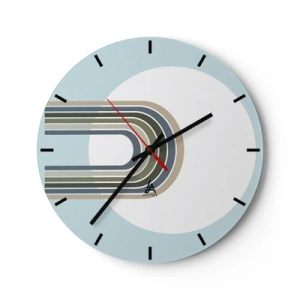 Väggklocka - Klocka på glas - Grafiska linjer i form av en magnet på en blå bakgrund - 30x30cm - Ostoppad attraktionskraft - Modern väggdekoration för vardagsrum, kök och sovrum ARTTOR