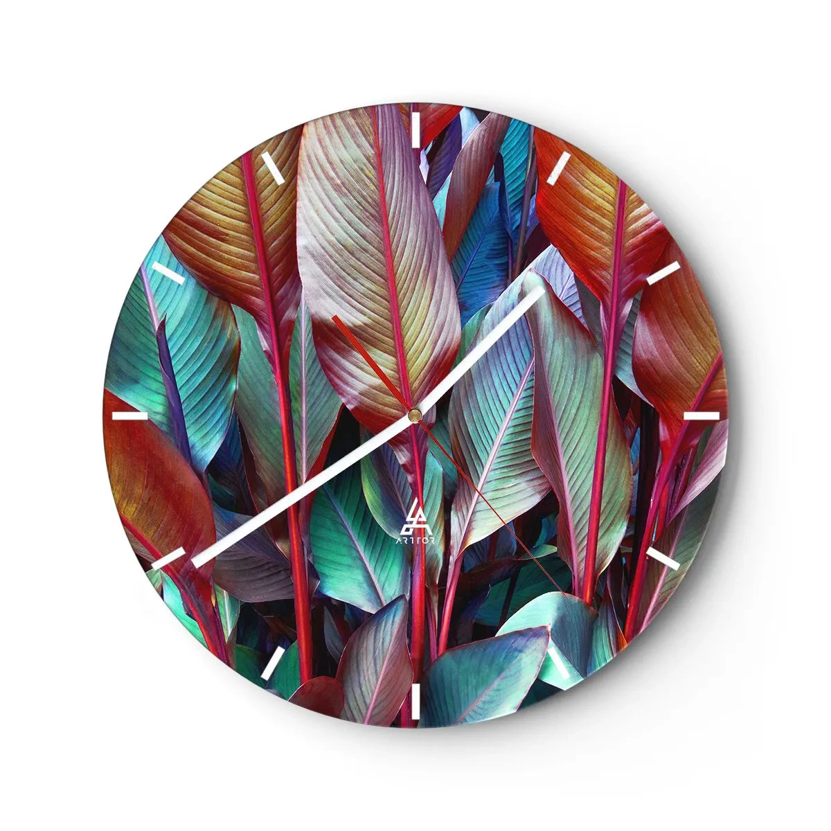 Väggklocka - Klocka på glas - En färgglad tätskog - 40x40 cm