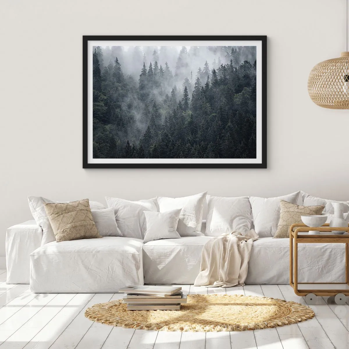 Affisch i svart ram - Gryning i skogen - 50x40 cm