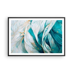 Affisch i svart ram - Blå abstraktion med guldmotiv - 91x61 cm