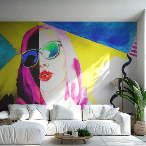Fototapet Standard Eco - Färgglatt porträtt av en kvinna i popkonststil - 100x70cm - Jag är varken vit eller svart - Modern väggdekoration för vardagsrum och sovrum ARTTOR