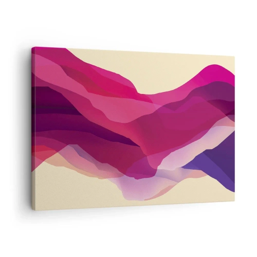 Canvastavla - Bild på duk - Abstrakta vågor i nyanser av lila och rosa mot en ljus bakgrund - 70x50cm - Purpurfärgade vågor - Modern väggdekoration för vardagsrum och sovrum ARTTOR