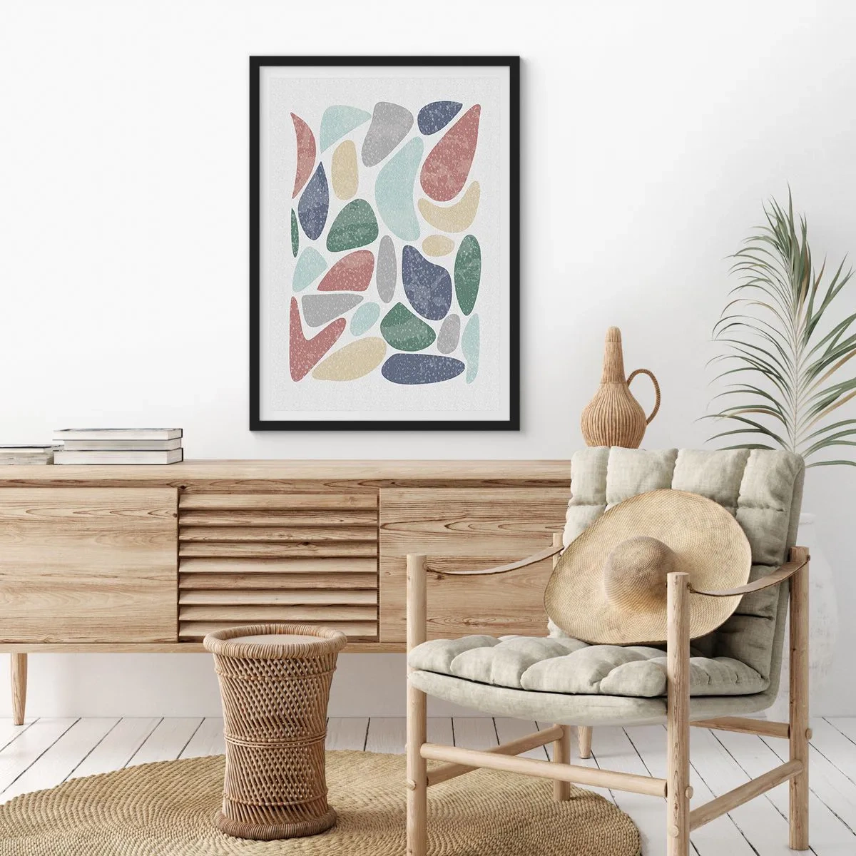 Affisch i svart ram - Abstrakta stenar i pastellfärger - 50x70cm - Mosaik av pulveriserade färger - Modern väggdekoration för vardagsrum och sovrum ARTTOR