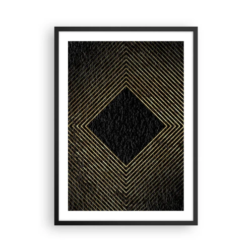 Affisch i svart ram - Gyllene geometriska linjer på svart bakgrund - 50x70cm - Geometri i glamourstil - Modern väggdekoration för vardagsrum och sovrum ARTTOR
