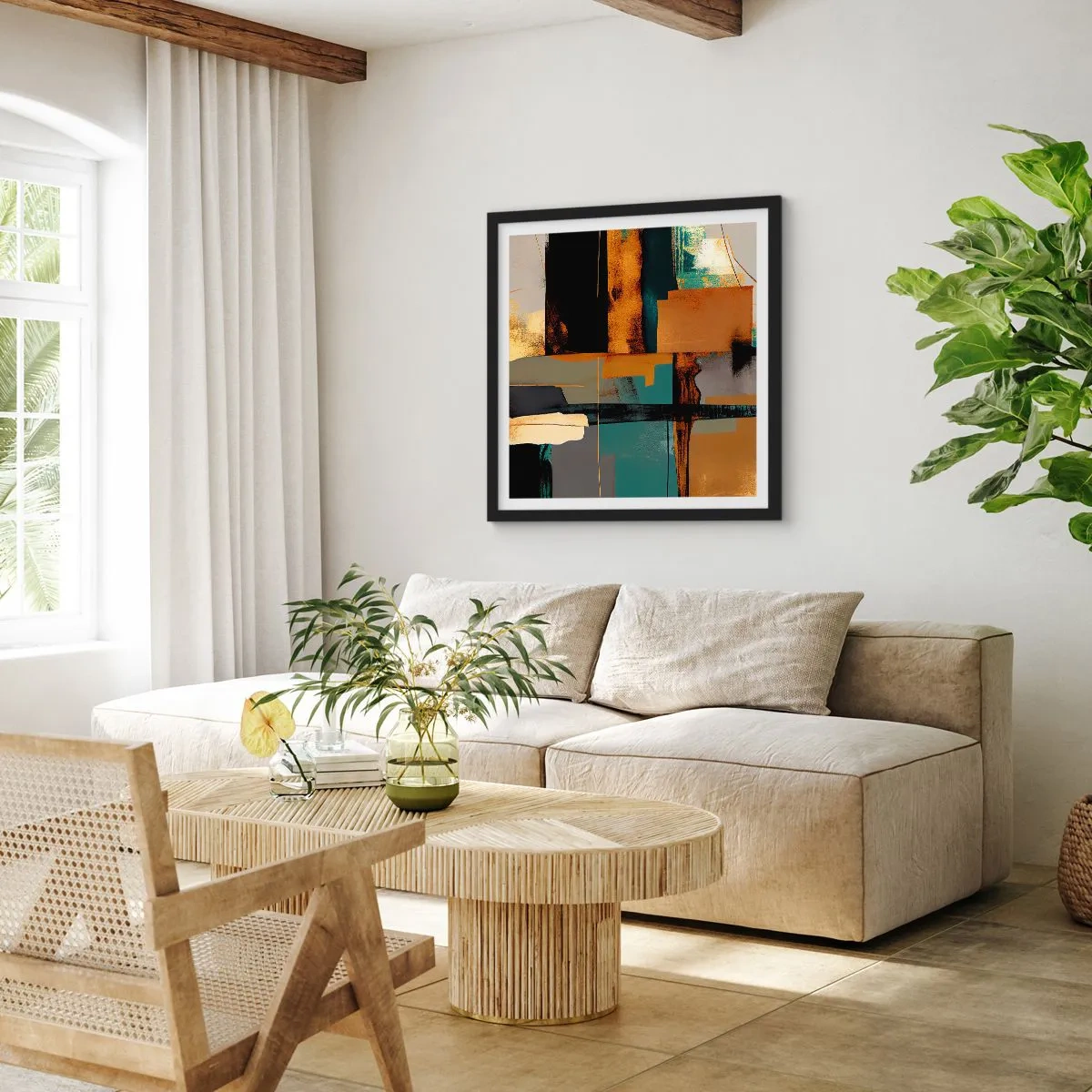 Affisch i svart ram - Abstraktion - ljus och skugga - 60x60 cm