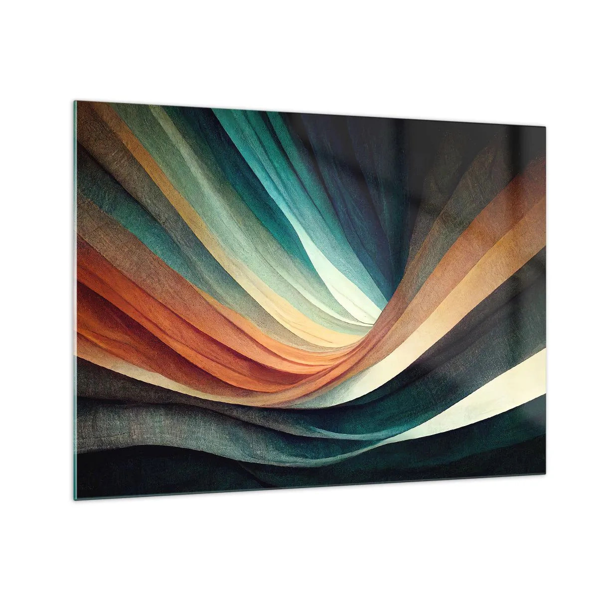 Glastavla - Bild på glas - Färgglada vågor i nyanser av turkos, orange och beige - 70x50cm - Vävd av färger - Modern väggdekoration för vardagsrum och sovrum ARTTOR