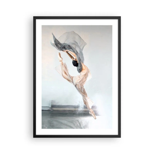 Affisch i svart ram - En ballerina som dansar med en delikat sjal mot en ljus bakgrund - 50x70cm - Dansextas - Modern väggdekoration för vardagsrum och sovrum ARTTOR