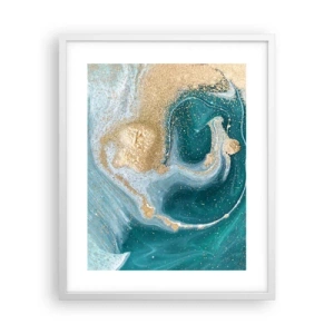 Affisch i vit ram - Guld- och turkosvirvel - 40x50 cm