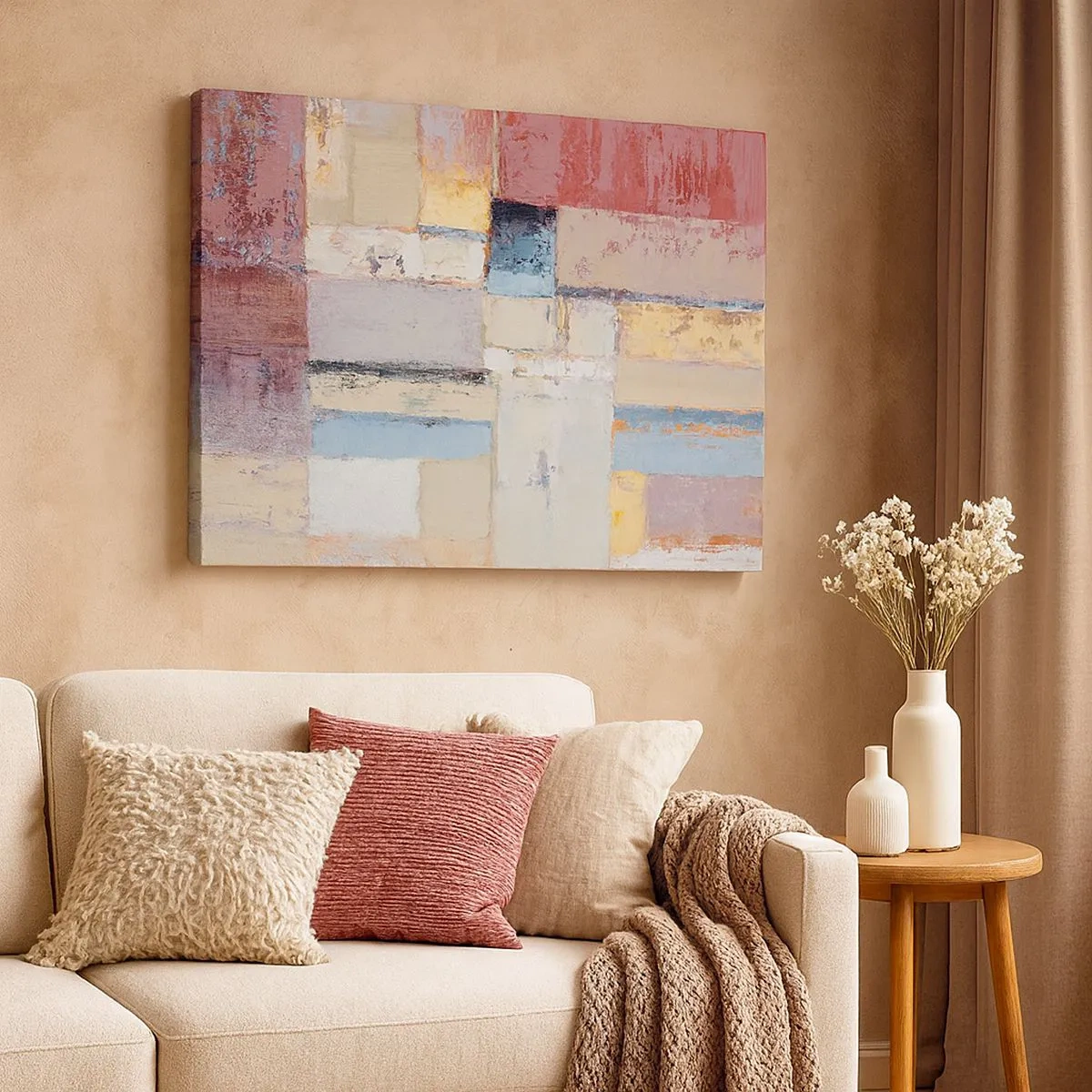 Canvastavla - Bild på duk - Geometrisk komposition i pastellfärger - 70x50cm - Geometrins lugn - Modern väggdekoration för vardagsrum och sovrum ARTTOR