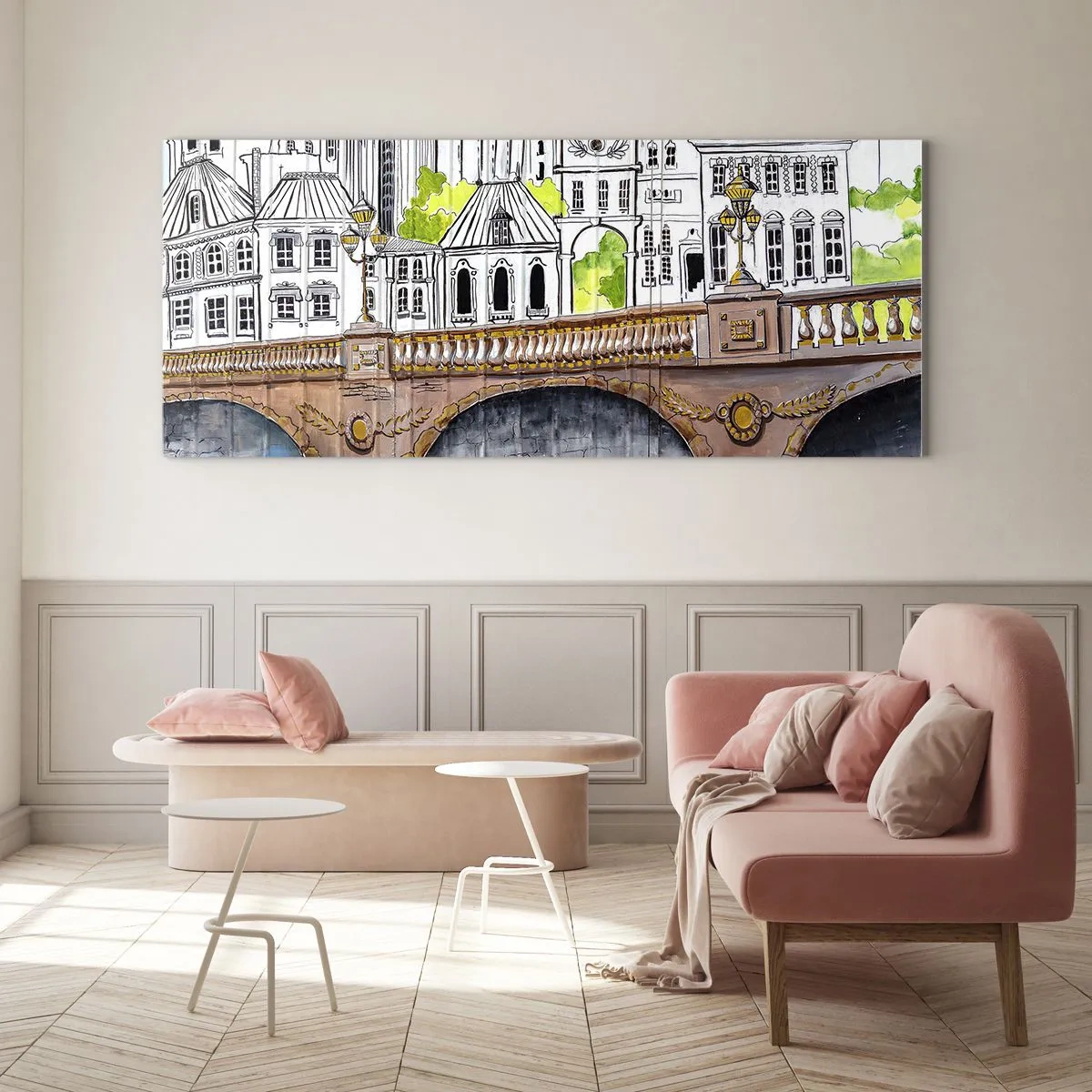 Glastavla - Bild på glas - Stad som målad - 120x50 cm