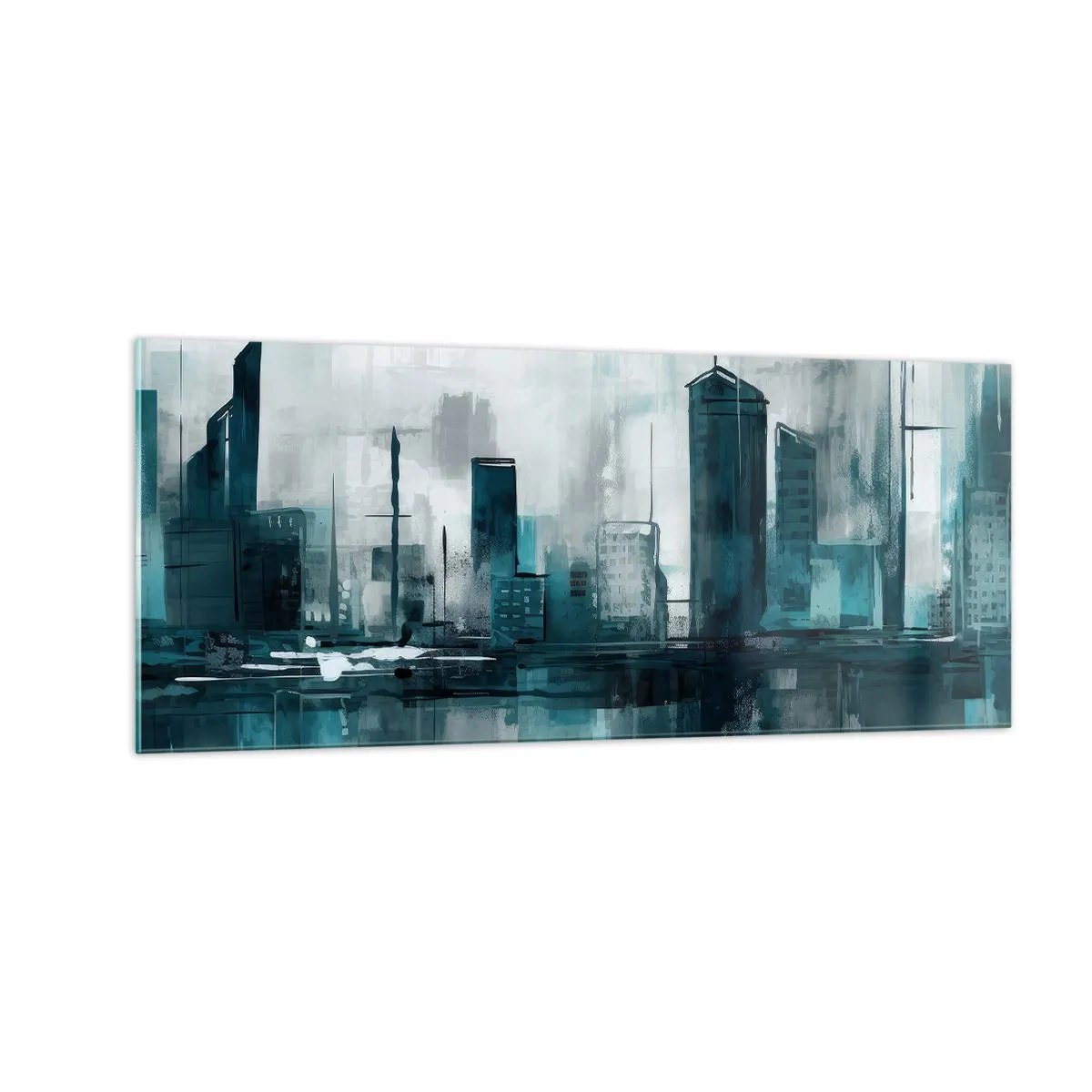 Glastavla - Bild på glas - Regnfärgad stad - 100x40 cm