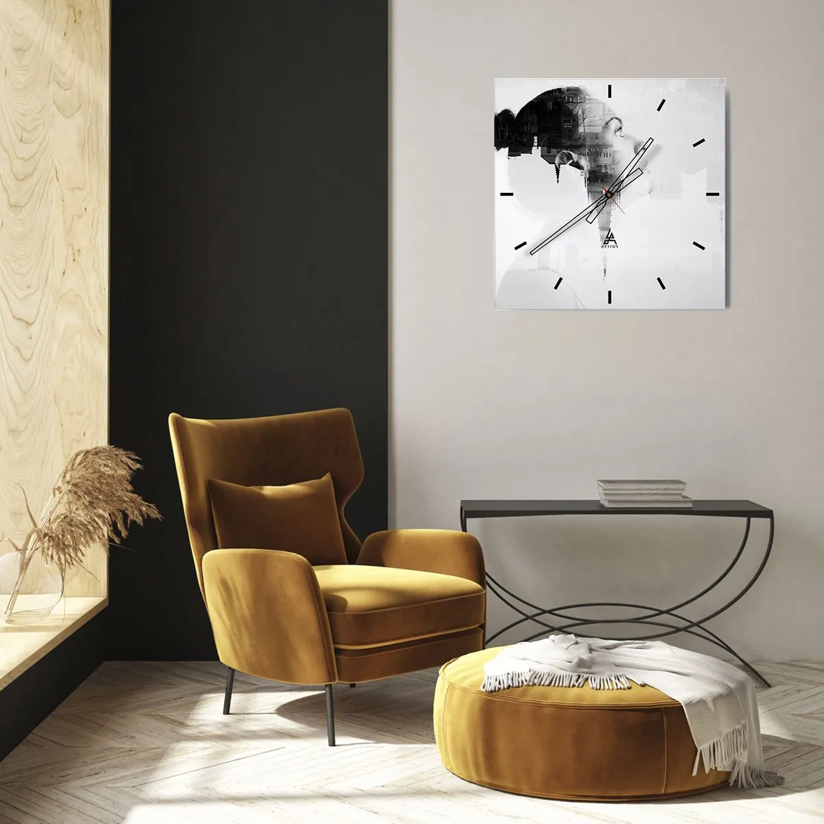 Väggklocka - Klocka på glas - På rutans båda sidor - 30x30 cm