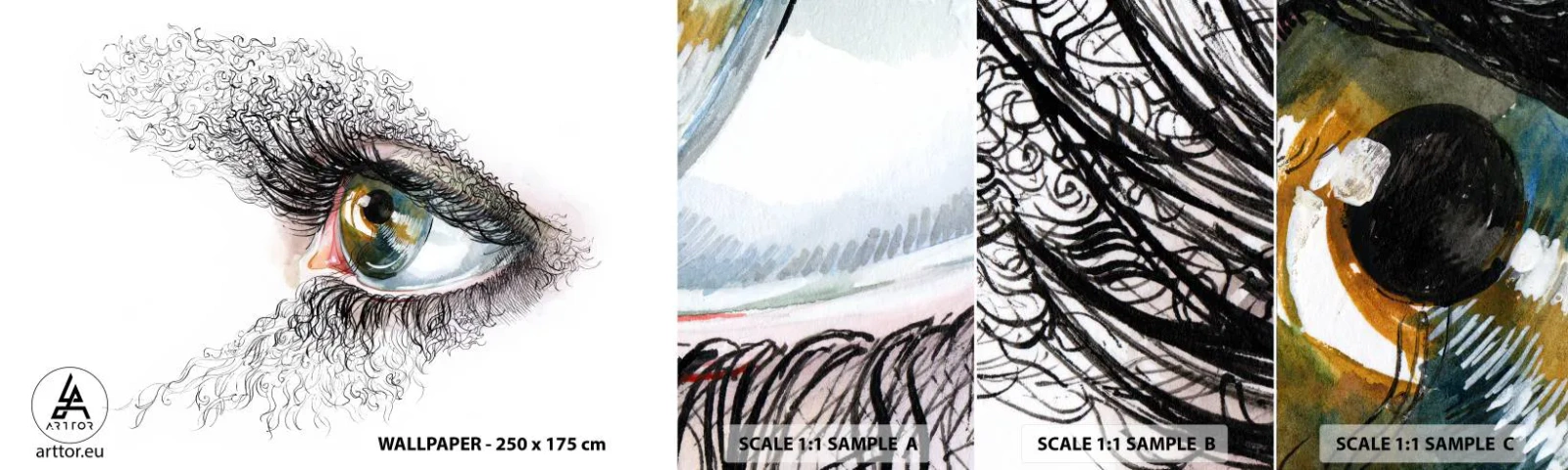 Provbit av självhäftande fototapet Deluxe Sticker - Titta rakt in i själen - Abstraktion, Grafik, Öga - 100x30 cm