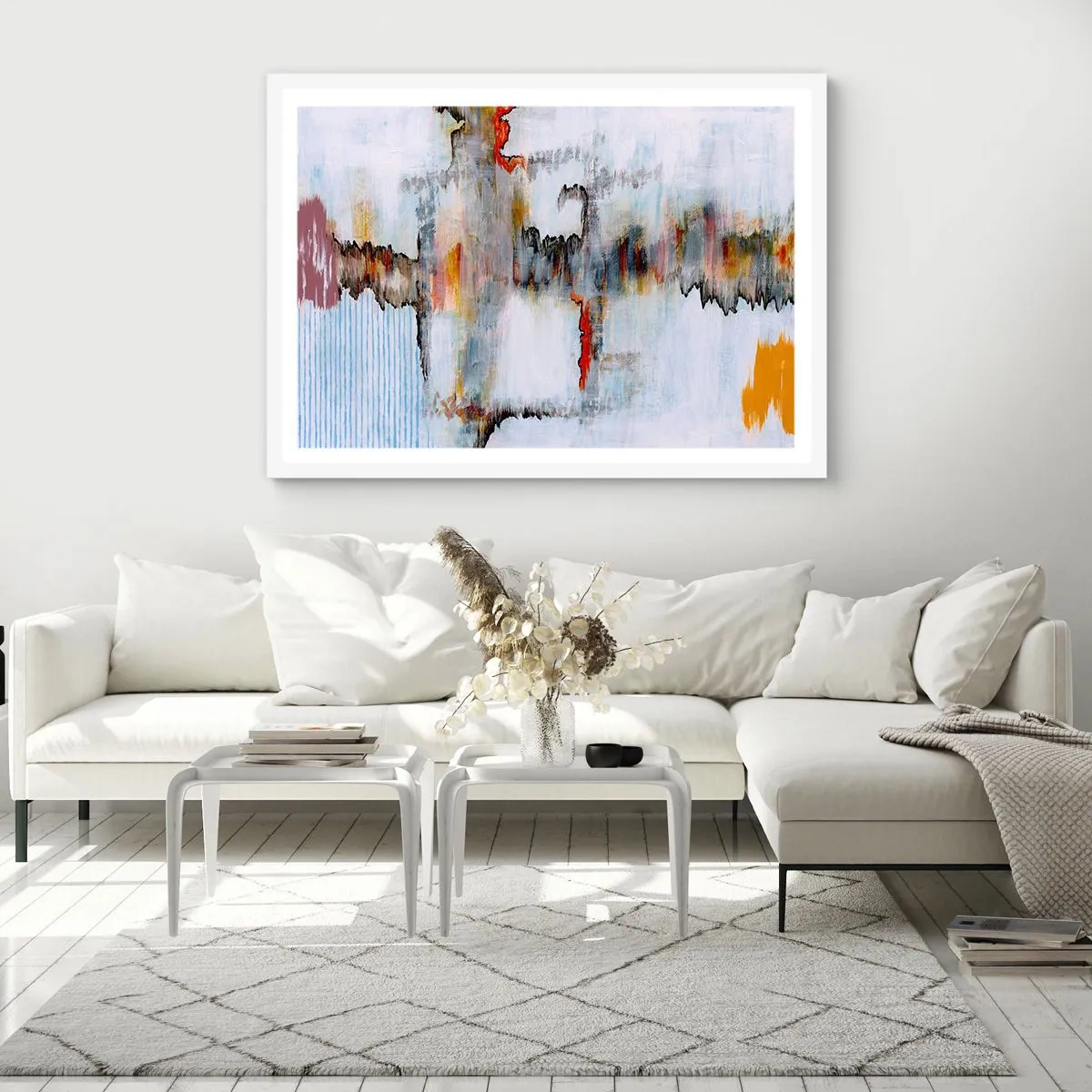 Affisch i vit ram - Med pinne på vatten - 100x70 cm