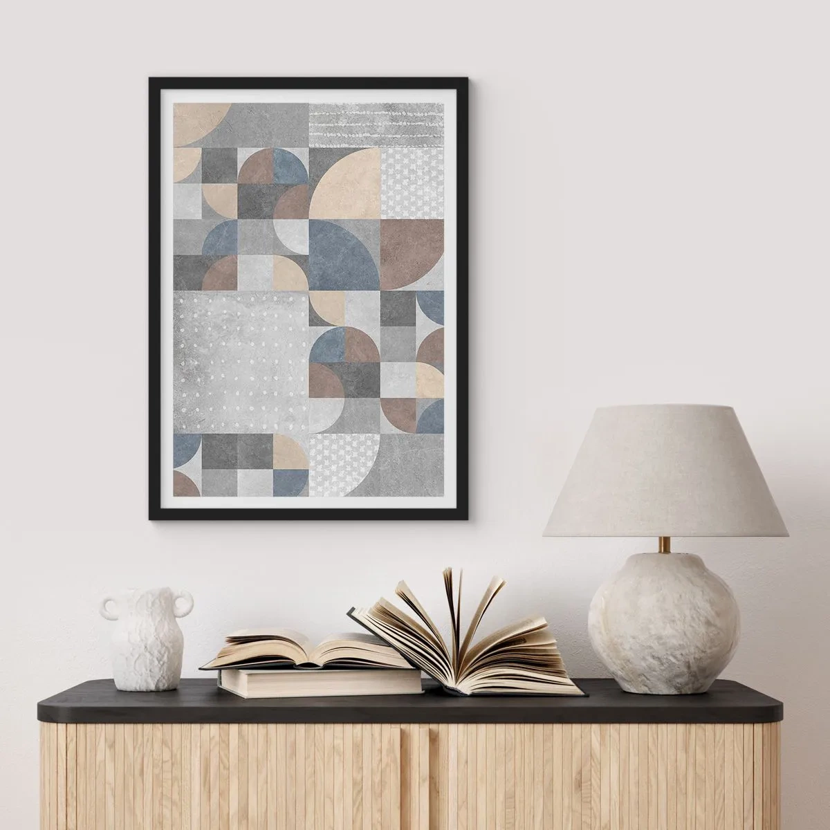 Affisch i svart ram - Geometriskt mönster i nyanser av grått och blått - 50x70cm - Keramisk fantasi - Modern väggdekoration för vardagsrum och sovrum ARTTOR