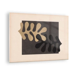 Glastavla - Bild på glas - Abstrakta former i svart och beige på en geometrisk bakgrund - 70x50cm - Brist och komplettering - Modern väggdekoration för vardagsrum och sovrum ARTTOR