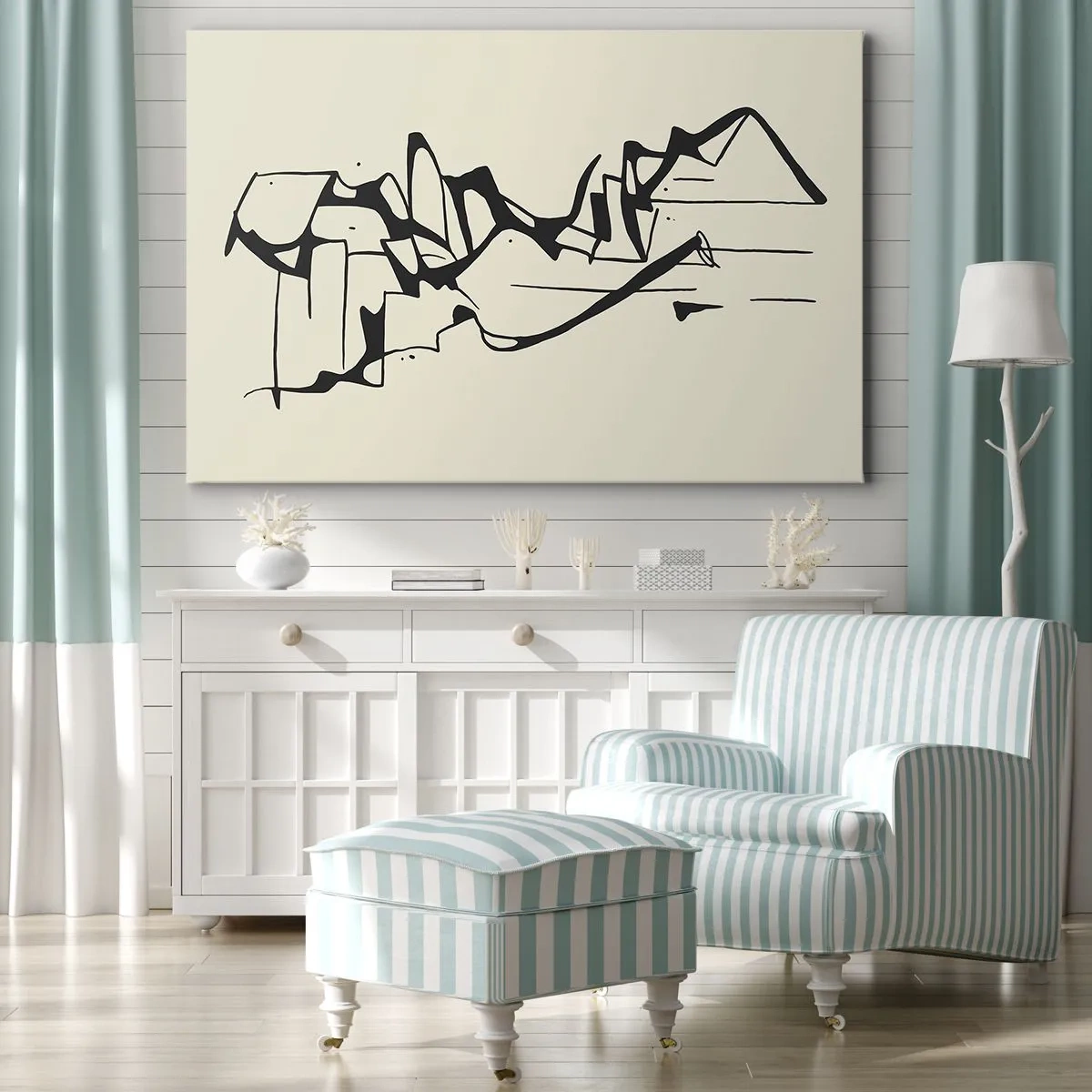 Canvastavla - Bild på duk - Abstrakt teckning av berg i svartvitt - 70x50cm - Kanske ett landskap - Modern väggdekoration för vardagsrum och sovrum ARTTOR