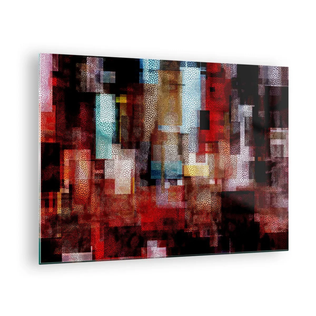 Glastavla - Bild på glas - Abstrakt geometrisk komposition i röda nyanser - 70x50cm - Blandat och mixat - Modern väggdekoration för vardagsrum och sovrum ARTTOR