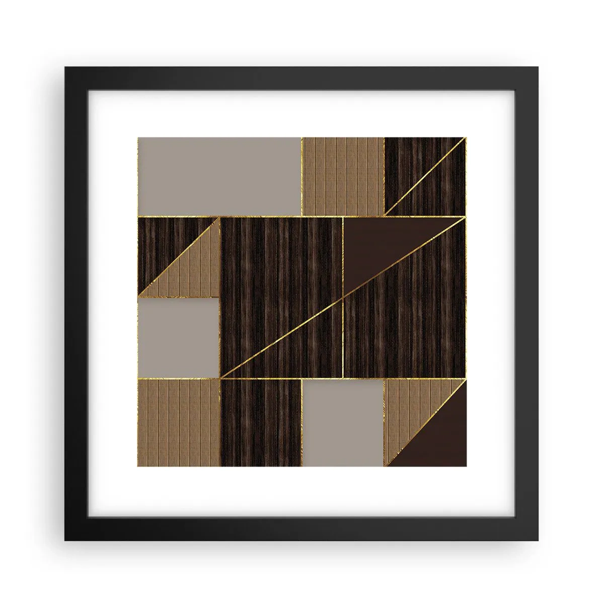 Affisch i svart ram - Mosaik av brun och guld - 30x30 cm