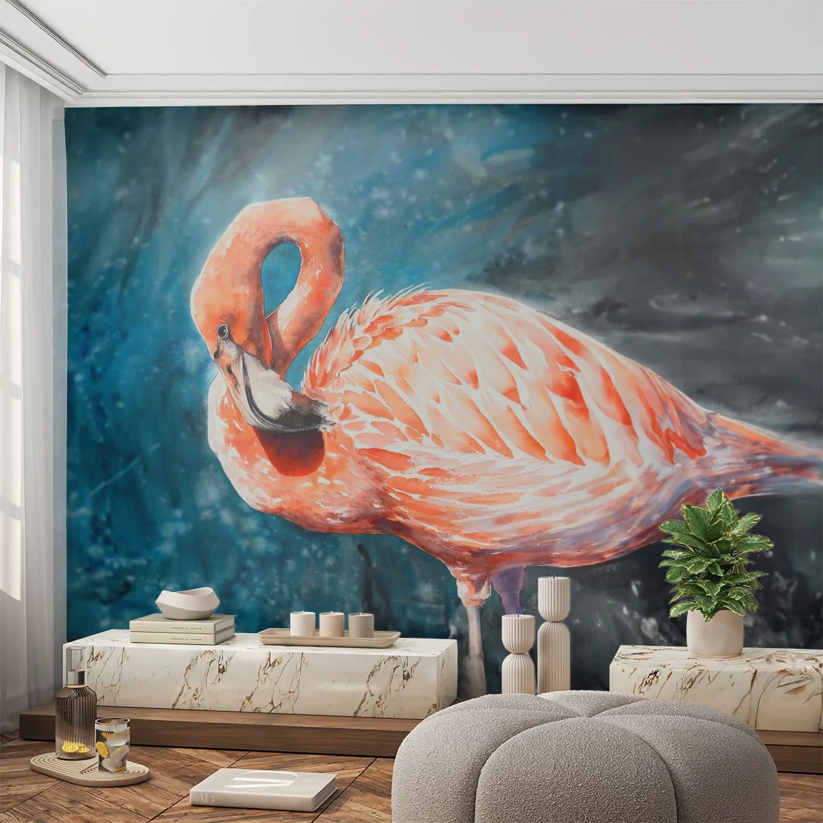 Fototapet Premium Canvas - Dekorativt till sin natur - Flamingo, Fågel, Natur - 250x175 cm