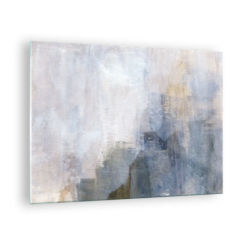 Glastavla - Bild på glas - En abstrakt komposition i svala blå och beige toner. - 70x50cm - Färgernas toner och ackord - Modern väggdekoration för vardagsrum och sovrum ARTTOR